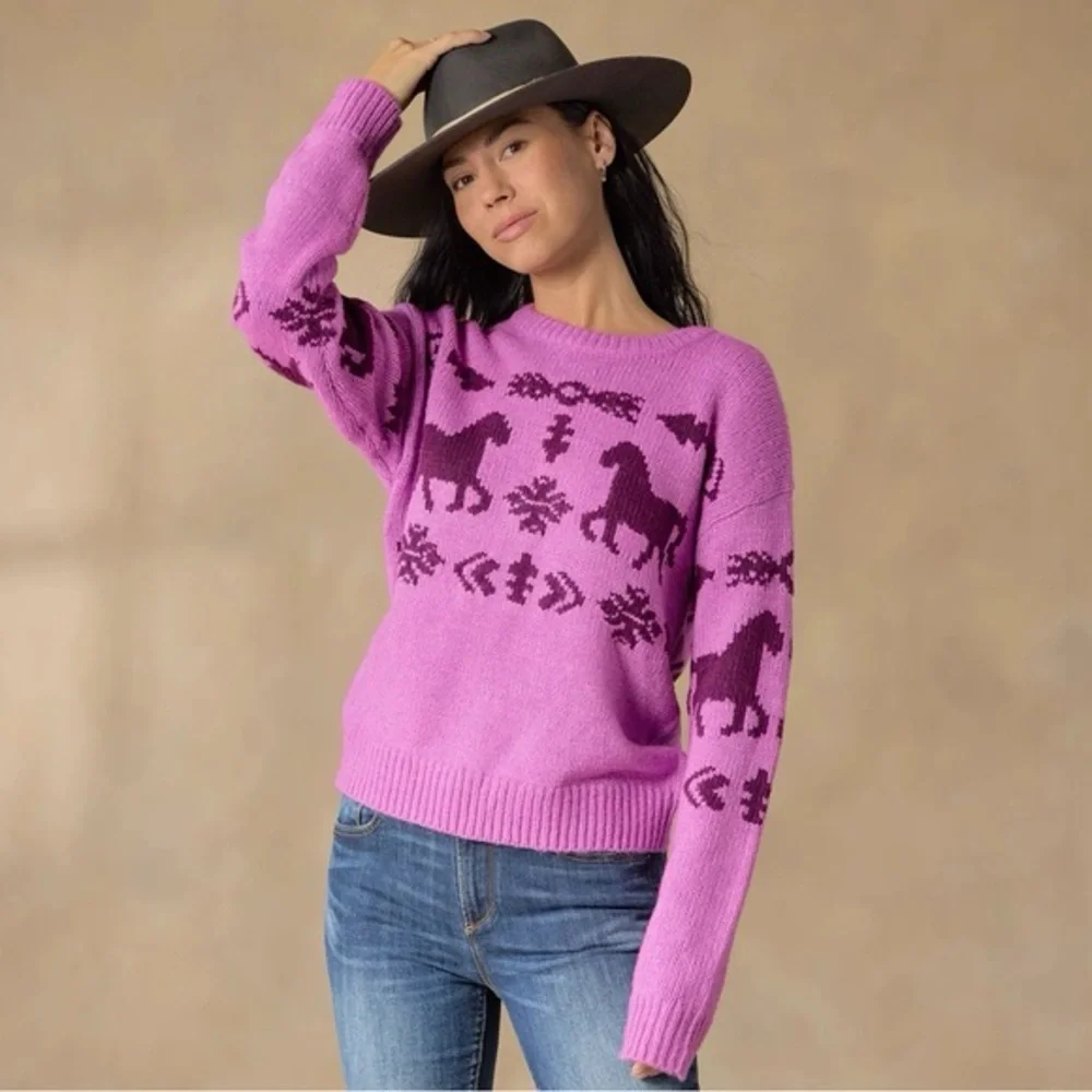 Sundance Equestrian Horse Knit Purple Pink Sweater Size XS - Picture 1 of 8